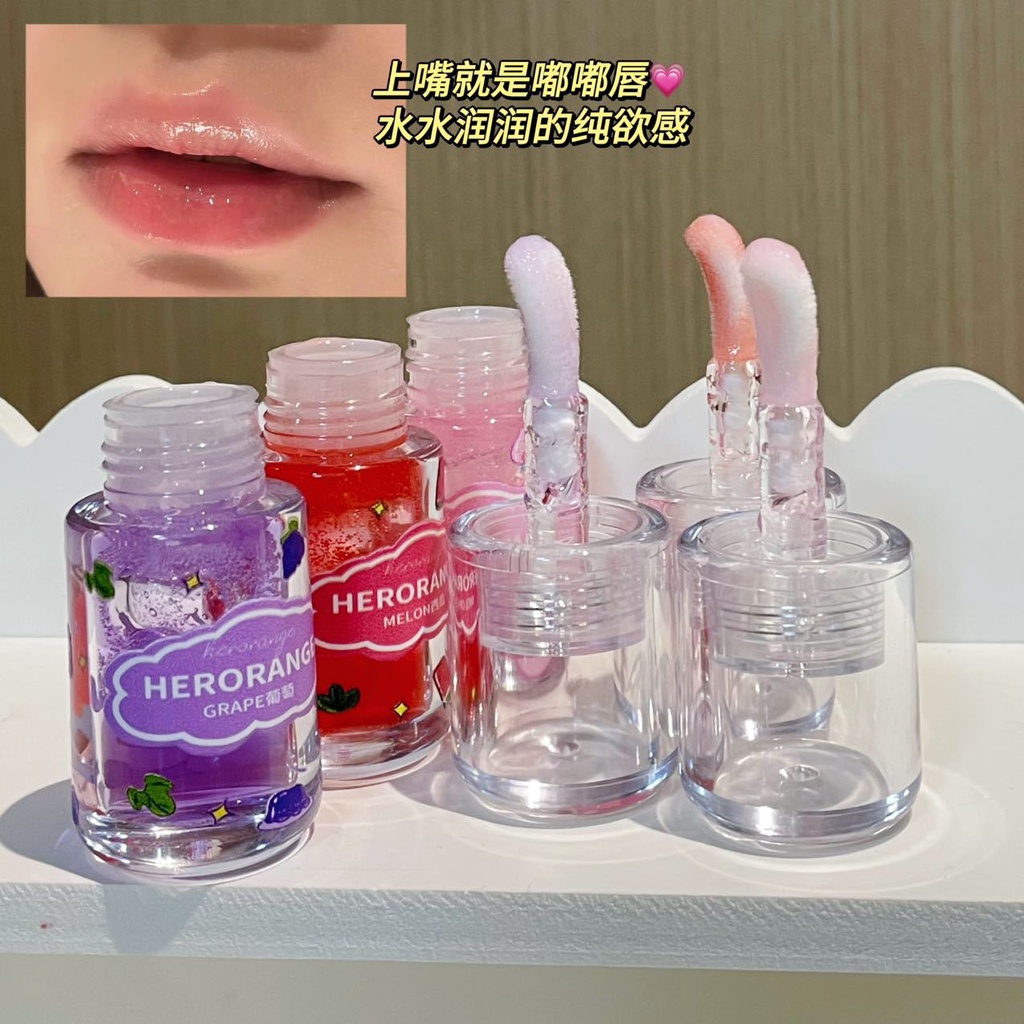 Herorange Trái Cây Son Dầu Trái Cây Dưỡng Ẩm Dưỡng Ẩm Son Bóng Son Môi Sơn Phủ Lớp Nước Bóng Dudu Son Bóng
