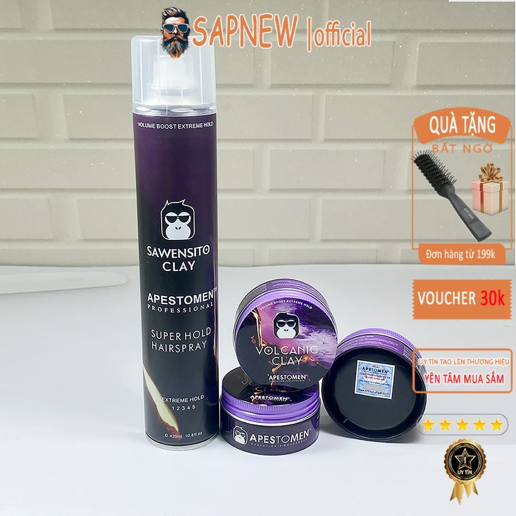 COMBO Gôm Sáp Tạo Kiểu Tóc Volcanic Clay 80G/420ml  – Gôm Kèm Sáp Định Hình Và Giữ Nếp Cho Tóc Cả Ngày Dài
