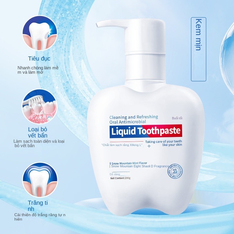 kem đánh răng liquid Toothpaste Giúp Răng Trắng Sáng, Loại Bỏ Ố Vàng,  Men Răng Hương Bạc Hà Thơm  200g