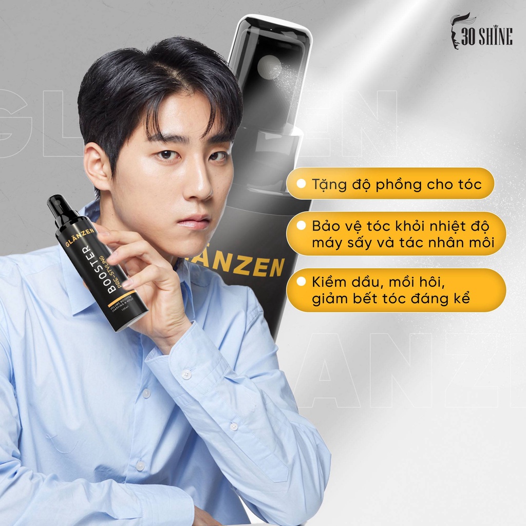 Xịt tạo phồng Glanzen Booster Pre-Styling – Tạo phồng, Giảm bết tóc & Bảo vệ tóc khỏi nhiệt độ cao