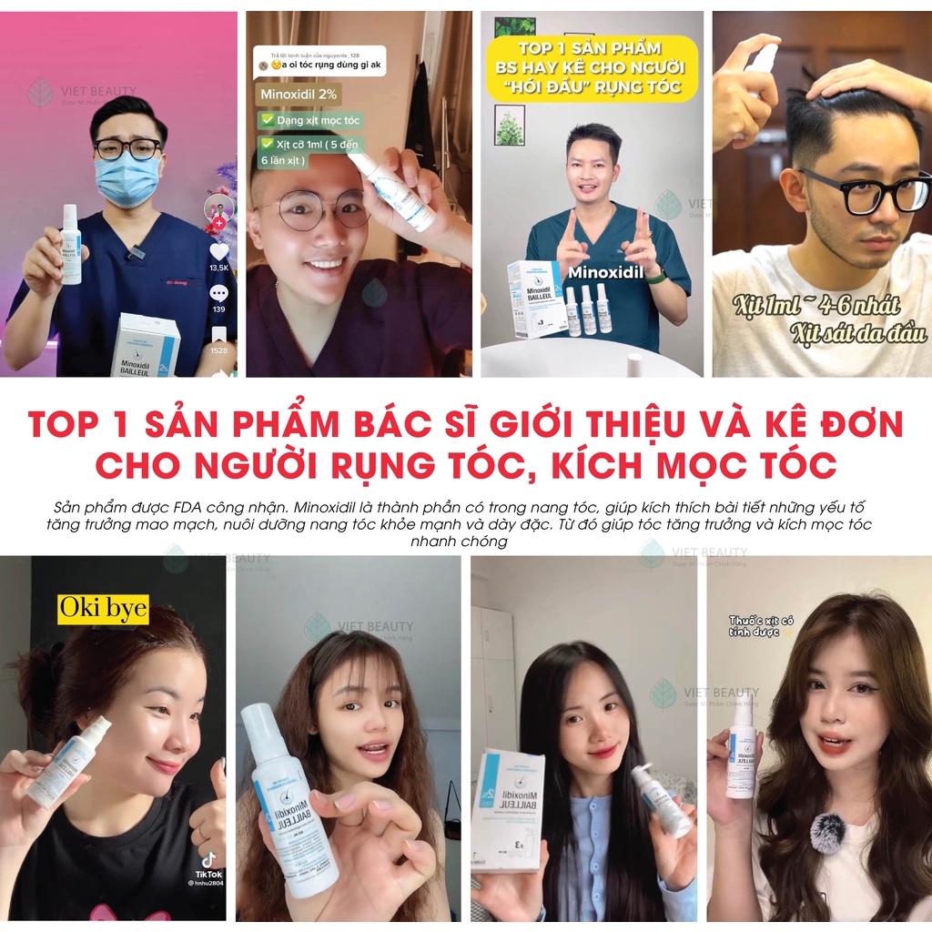 Xịt mọc tóc Minoxidil Bailleul 5% -NHẬP TRỰC TIẾP PHÁP – NGĂN RỤNG TÓC, KÍCH THÍCH MỌC TÓC  [Hộp 3 lọ 60ml]- Date 2026