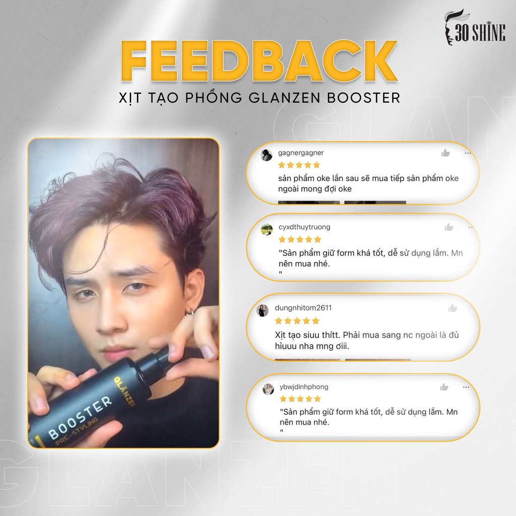 Xịt tạo phồng tóc Glanzen Booster Pre-Styling Tạo phồng, Giảm bết tóc & Bảo vệ tóc khỏi nhiệt độ