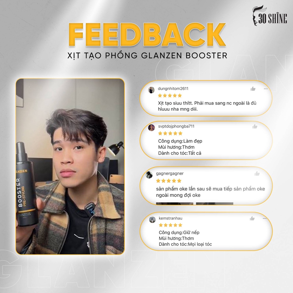 Xịt tạo phồng Glanzen Booster Pre-Styling – Tạo phồng, Giảm bết tóc & Bảo vệ tóc khỏi nhiệt độ cao