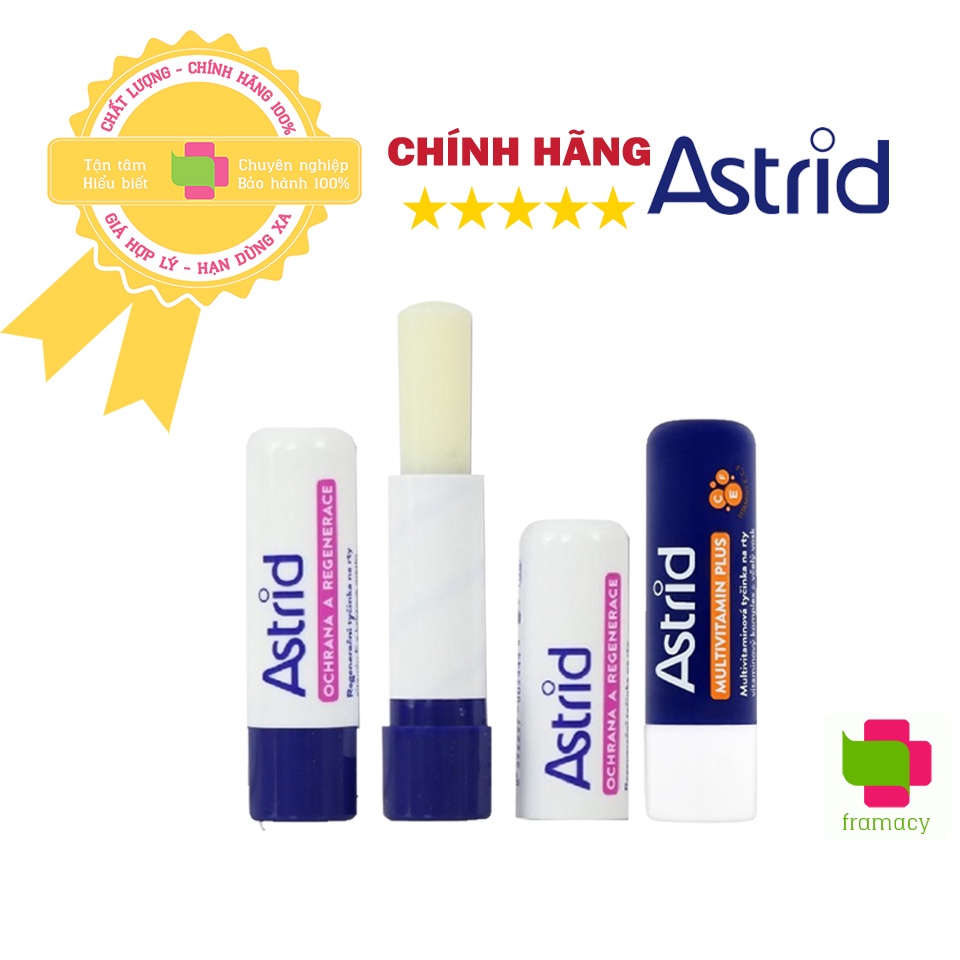 Son dưỡng môi mỡ hươu Astrid, CH Séc (4.7g màu trắng và xanh, 3g trắng và hồng) giúp dưỡng ẩm, tái tạo môi
