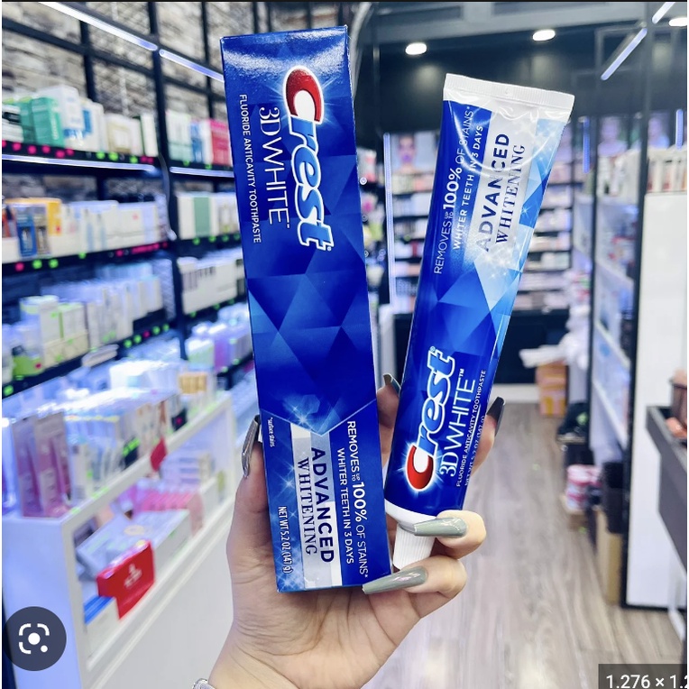 (Mẫu Mới) Kem Đánh Răng Trắng Răng Crest 3D White Advanced Whiteing 147gr và Vivid Mint Ultra 147gr Chính Hãng Mỹ