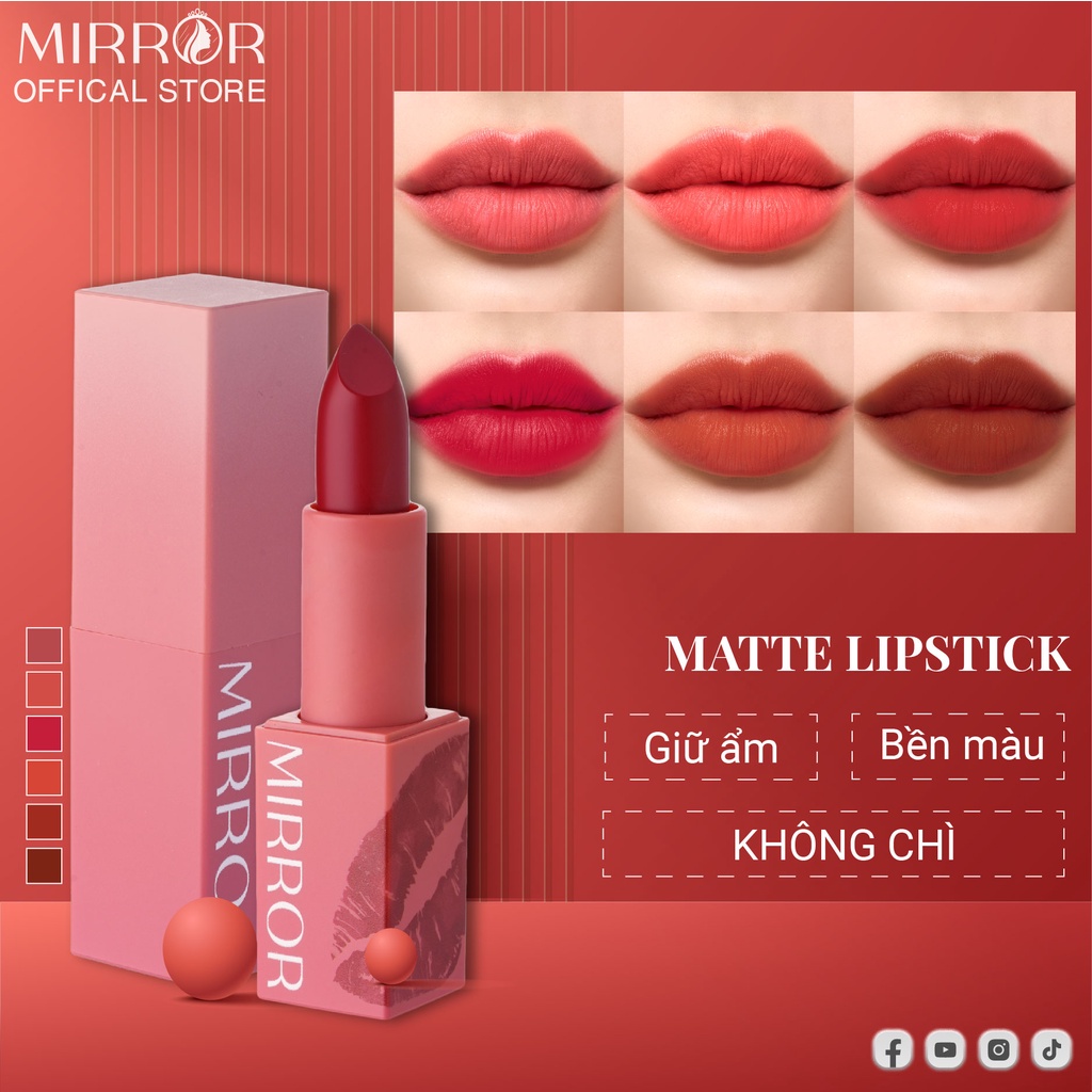 [DATE MỚI] Son thỏi lì MIRROR Matte Lipstick 4g – Son môi chính hãng siêu lì mềm mịn, lâu trôi, không chì, dưỡng ẩm môi