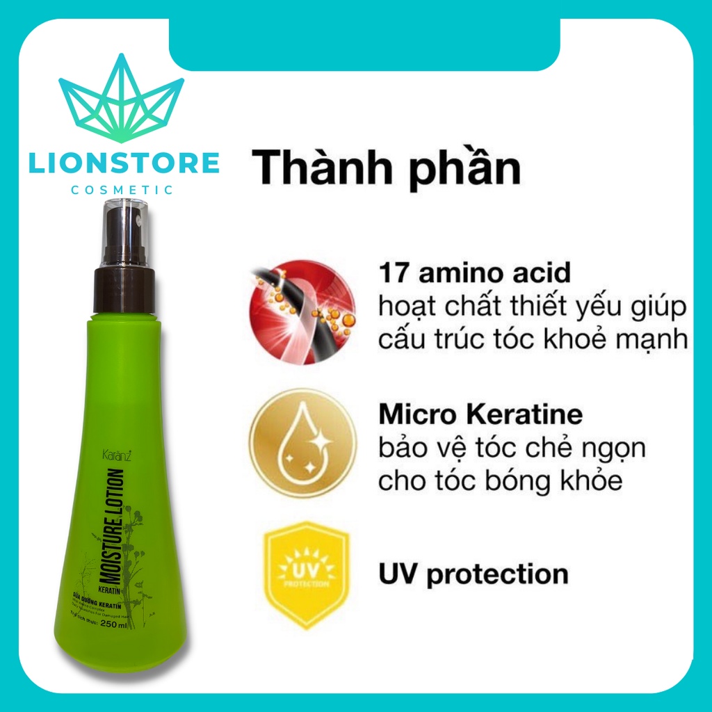 Xịt dưỡng tóc KERATIN MOISTURE LOTION KARANZ collagen giữ ẩm phục hồi khô xơ rối hư tổn 250ml