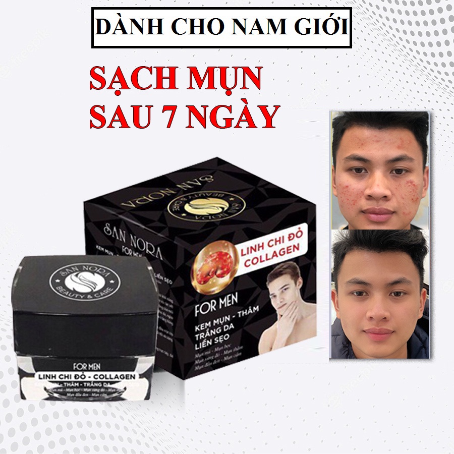Kem mụn dành cho nam giới trắng da xóa vết thâm liền sẹo rỗ dưỡng chất Linh Chi Đỏ – Collagen For Men SAN NORA 20g