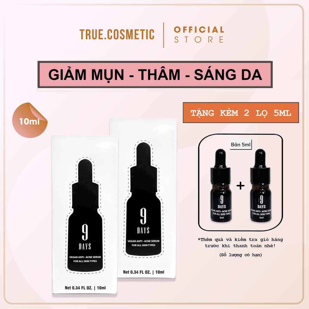 Bộ 2 lọ serum ngăn ngừa mụn và thâm , se khít lỗ chân lông giúp da sáng mịn 9DAYS SKIN 10ml