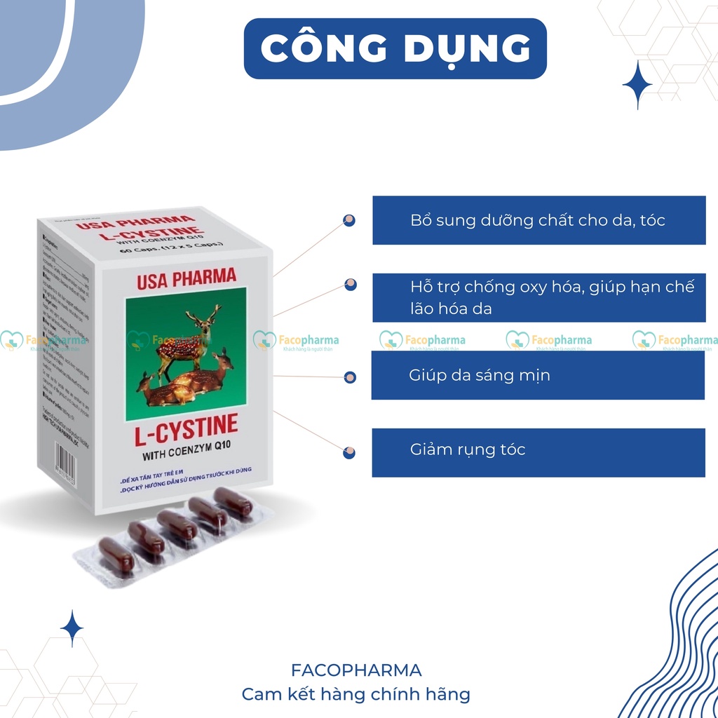 L cystine 500mg viên uống trắng da mọc tóc ngừa nám chăm sóc sức khoẻ hiệu quả hộp 60 viên