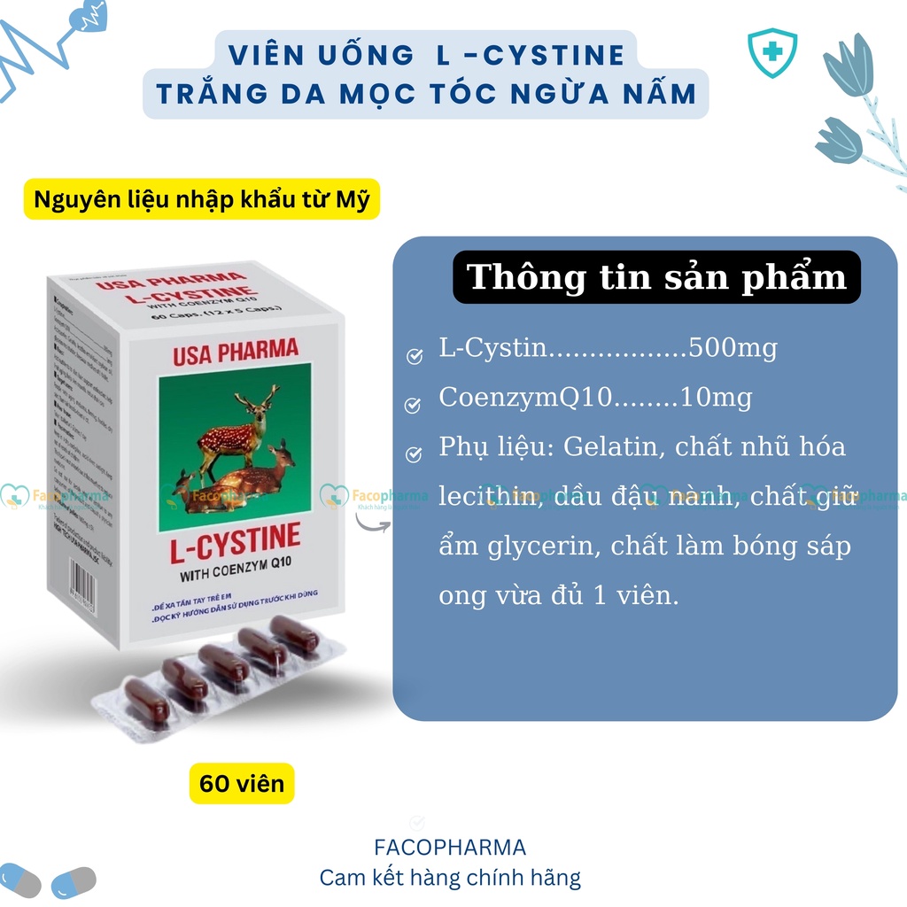 L cystine 500mg viên uống trắng da mọc tóc ngừa nám chăm sóc sức khoẻ hiệu quả hộp 60 viên