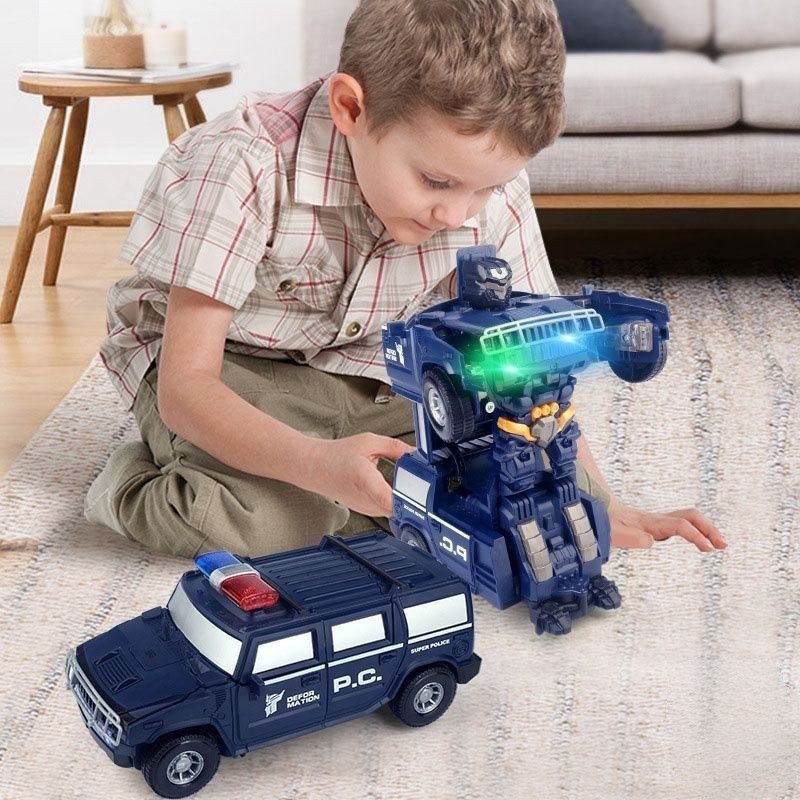 Đồ Chơi Xe Cảnh Sát Biến Hình Robot, Xe Tăng Biến Hình Robot Tự Động Có Đèn Và Nhạc