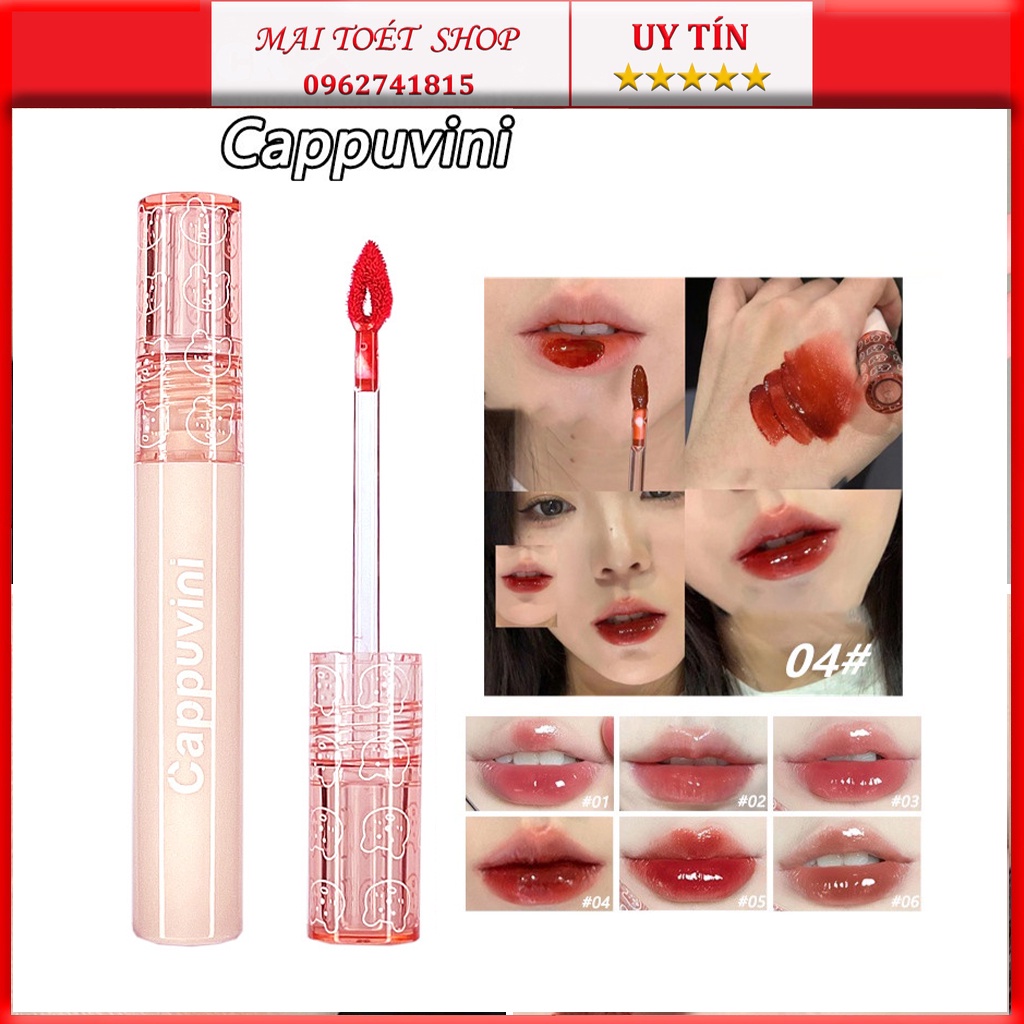 Son bóng CAPPUVINI gấu hồng tone bóng đỏ trầm nhiều màu lựa chọn son nội địa trung