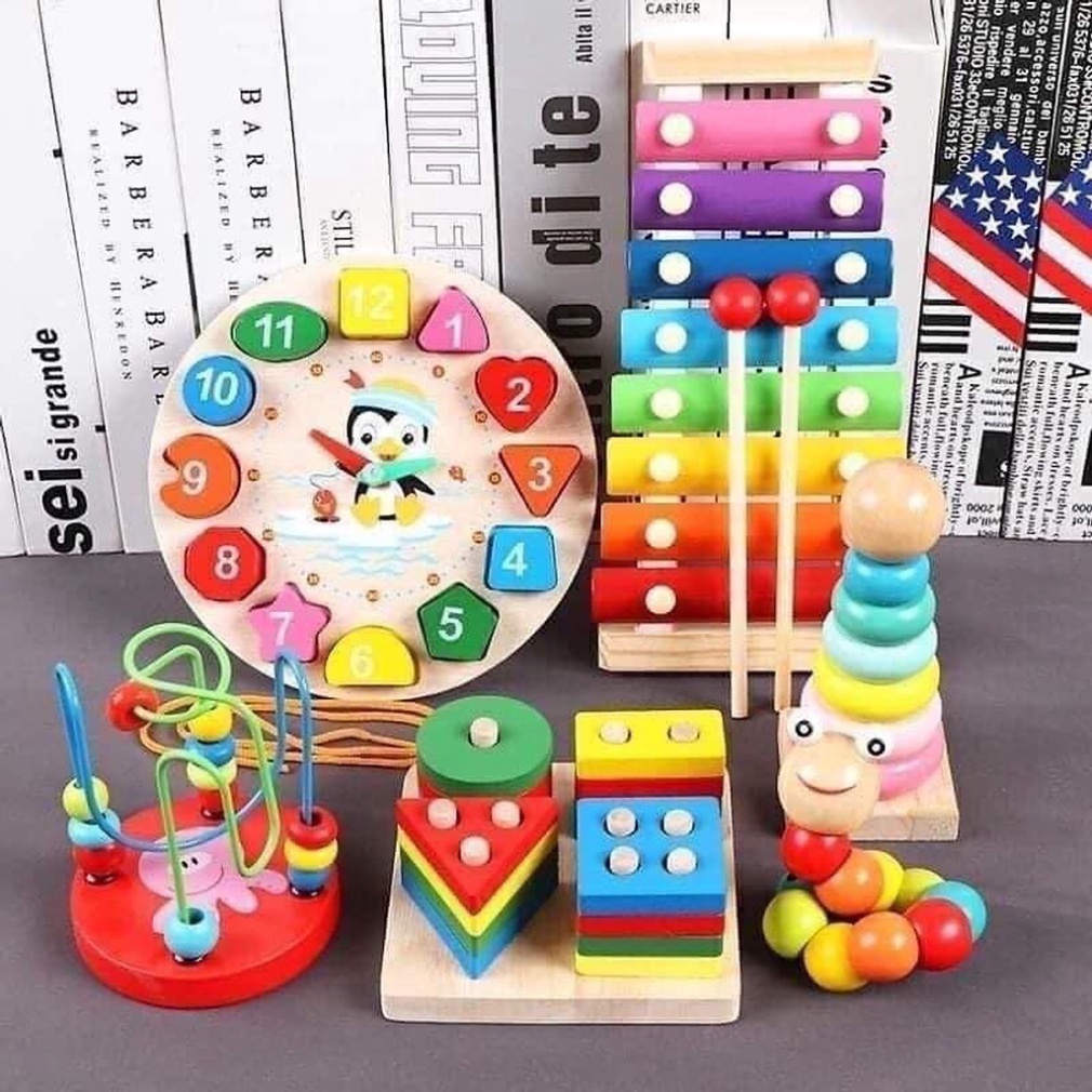 Combo 6 món đồ chơi gỗ giúp bé phát triển trí tuệ sớm – Đồ chơi gỗ 6 món giúp các bé phát triển trí tuệ