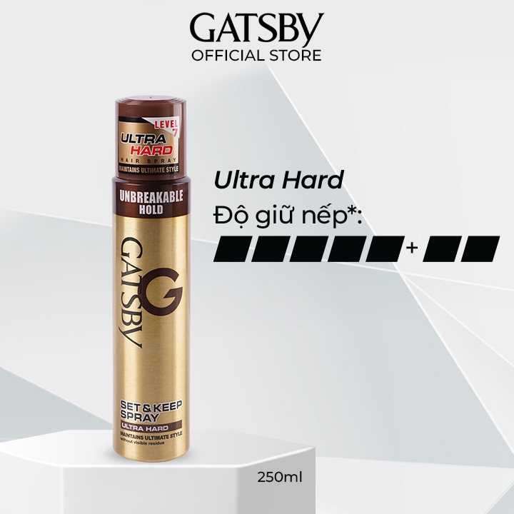 Gôm xịt tạo kiểu tóc GATSBY Set & Keep Spray Ultra Hard 250ml/chai