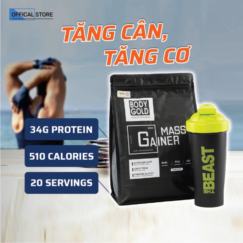 Mass Gainer Hight Protein Sữa Tăng cân Tăng Cơ Body Gold túi 1,5kg + Tặng Bình Lắc 700ml