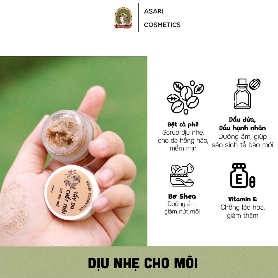 [Có combo kèm son dưỡng] Tẩy da chết môi handmade Asari Cosmetics