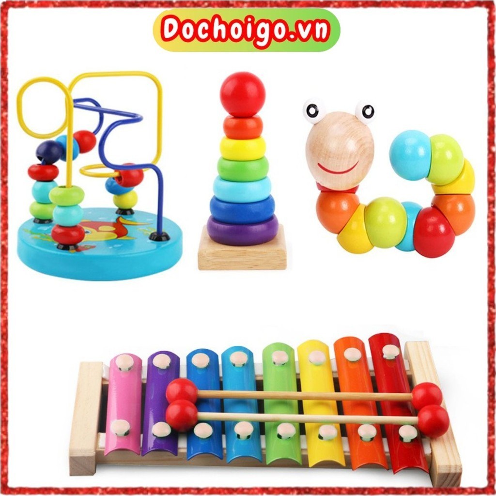 Đồ chơi gỗ phát triển trí tuệ cho bé,combo 4 món đồ chơi montessori dochoigo.vn