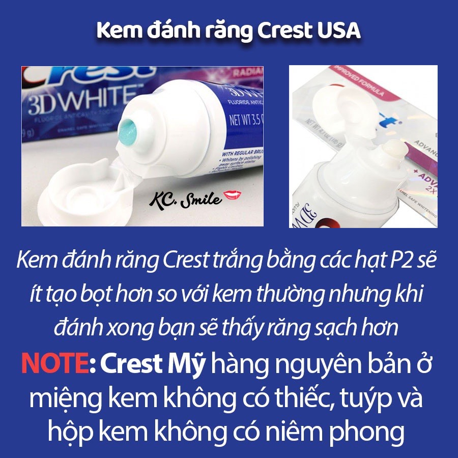 Kem đánh răng Crest 3D White Brilliance bản Mỹ 99gr và bản Trung 90gr