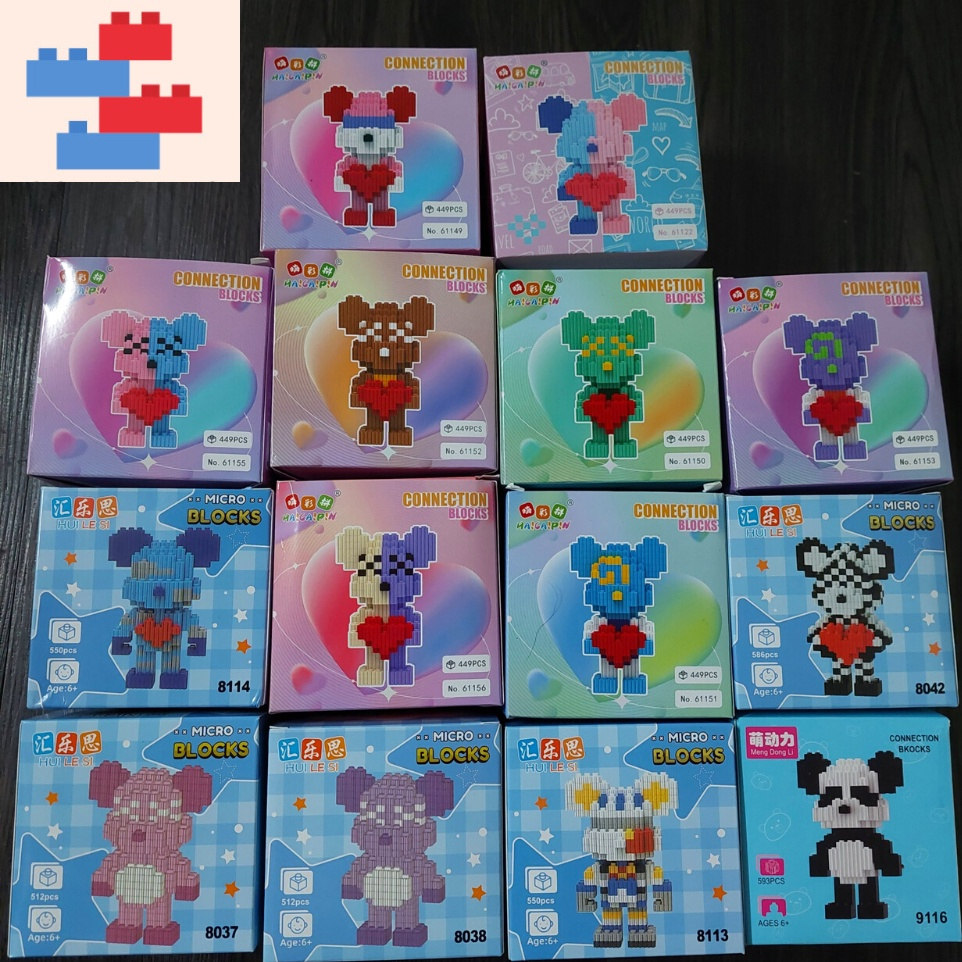 Đồ chơi Lắp Ráp Gấu Bearbrick Mini 12cm, Mô hình đồ chơi lắp ráp Gấu Bearbrick 3D 22 mẫu cực đẹp