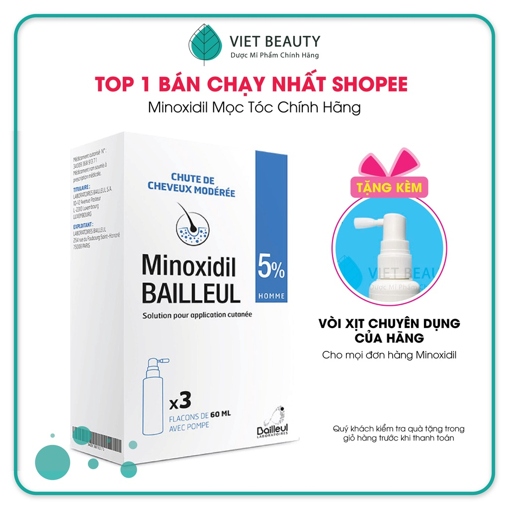 Xịt mọc tóc Minoxidil Bailleul 5% -NHẬP TRỰC TIẾP PHÁP – NGĂN RỤNG TÓC, KÍCH THÍCH MỌC TÓC  [Hộp 3 lọ 60ml]- Date 2026