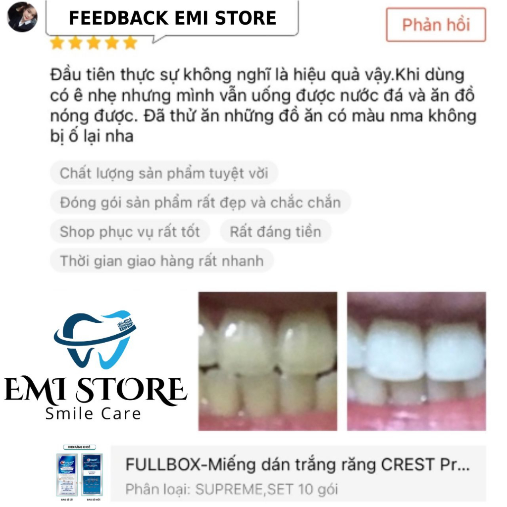 [SET 7 GÓI] Miếng dán trắng răng Crest 3D White  – Răng trắng sáng, an toàn cho men răng