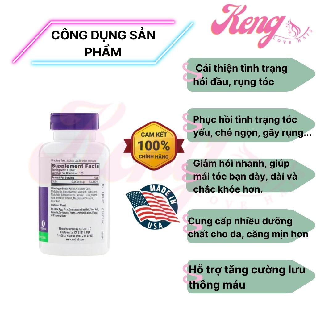 Viên uống mọc tóc Natrol Biotin 10000 Mcg của Mỹ 100 viên giúp kích mọc tóc, giảm gãy rụng