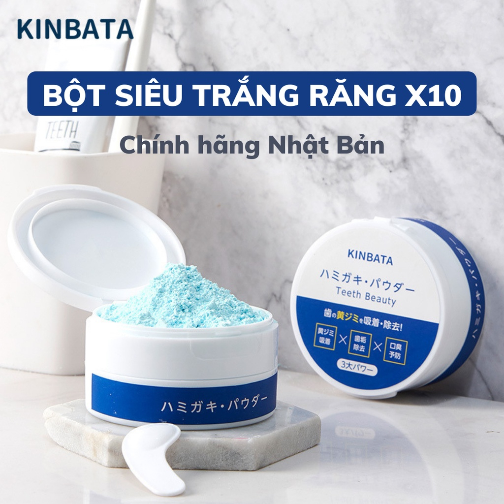 Cam kết trắng bật tông, dứt điểm hôi miệng, giảm viêm nha chu 2 tuần với bột đánh răng KINBATA Nhật Bản 50g