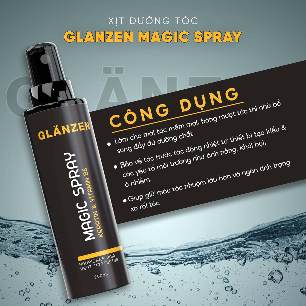 Xịt dưỡng tóc nam Glanzen Magic Spray 200ml phân phối chính hãng dưỡng tóc mềm mượt, giảm khô xơ