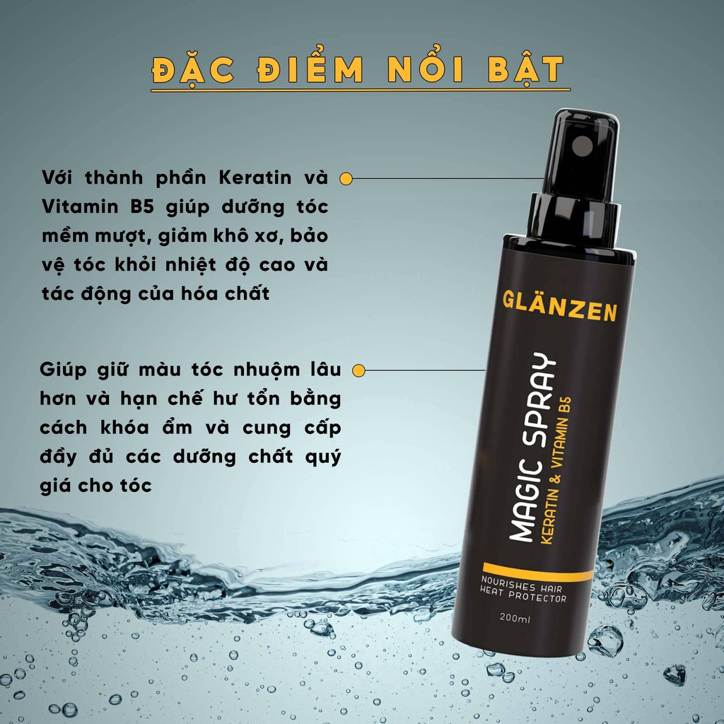 Xịt dưỡng tóc nam Glanzen Magic Spray 200ml phân phối chính hãng dưỡng tóc mềm mượt, giảm khô xơ