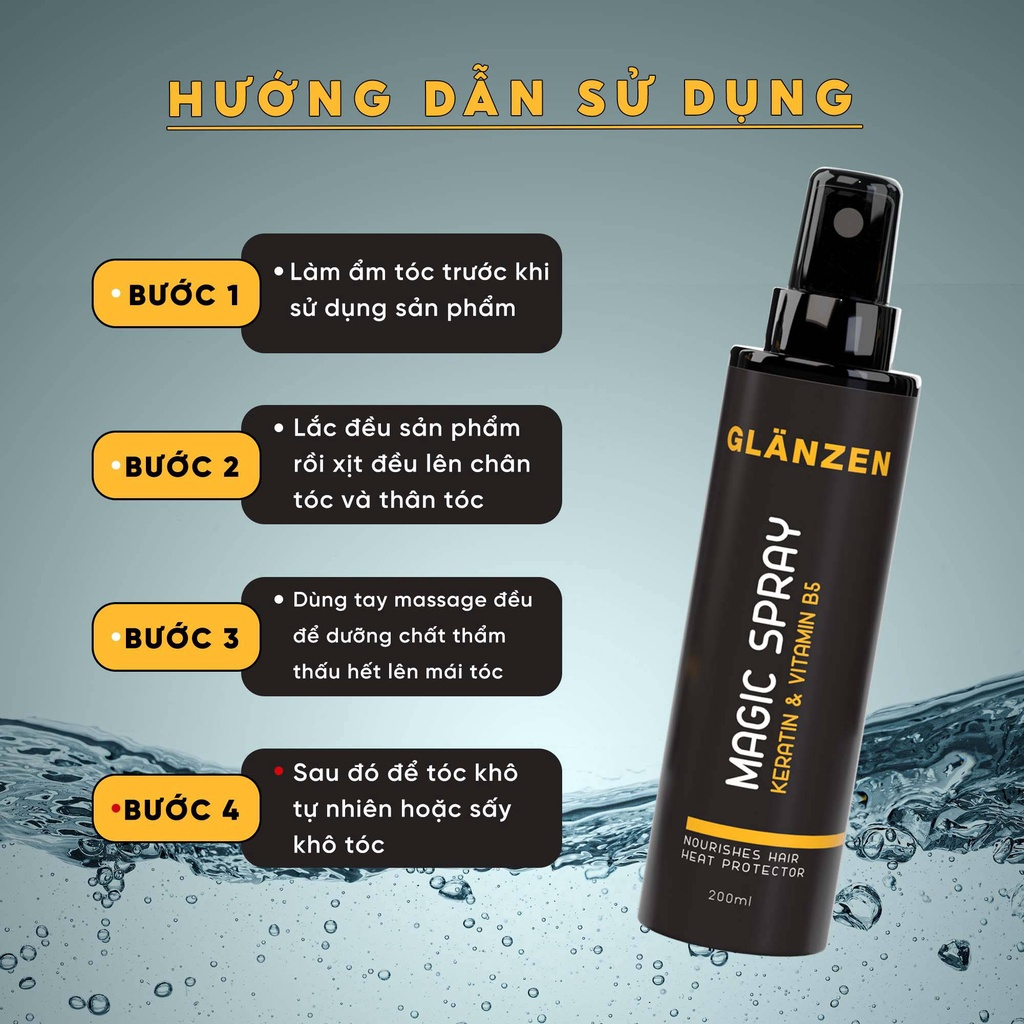 Xịt dưỡng tóc nam Glanzen Magic Spray 200ml phân phối chính hãng dưỡng tóc mềm mượt, giảm khô xơ