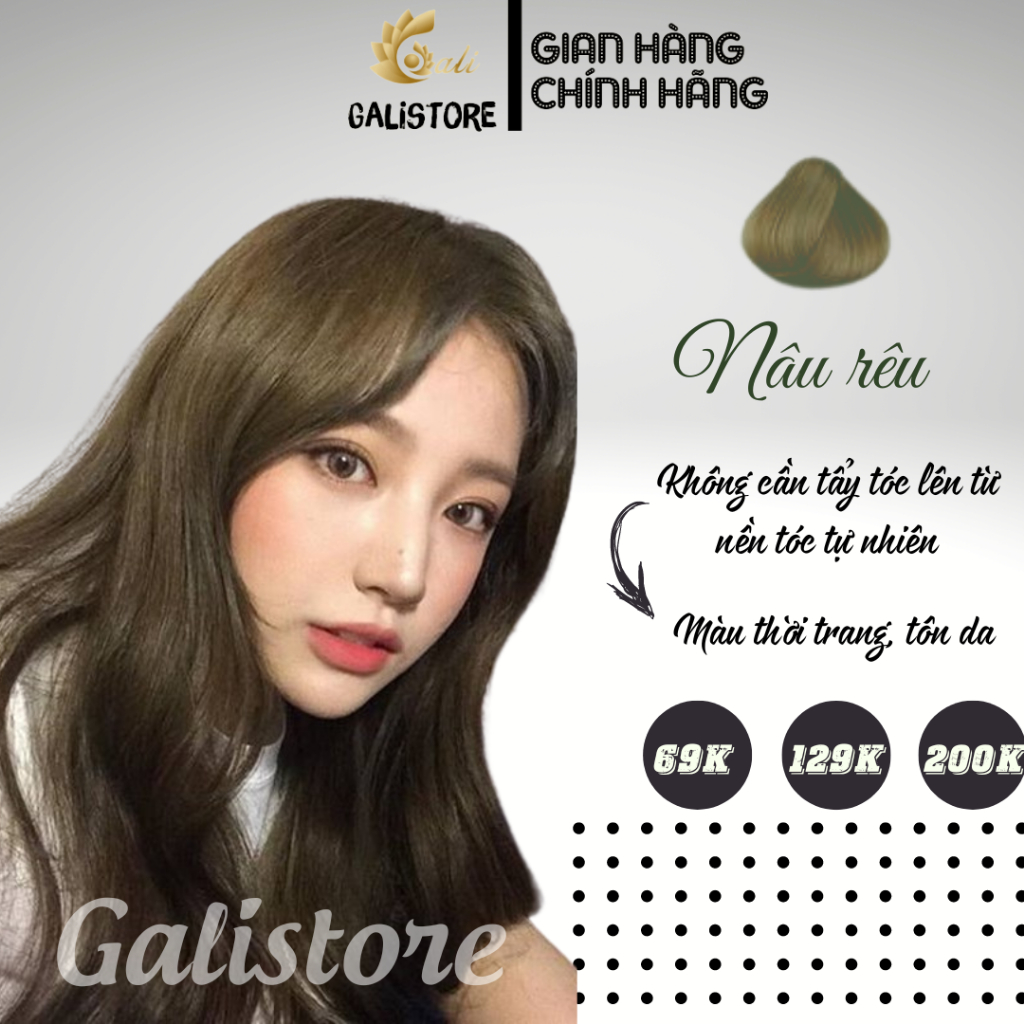 Thuốc nhuộm tóc nâu rêu khói trầm, màu rêu đen kèm oxi trợ nhuộm không cần thuốc tẩy tóc Galistore