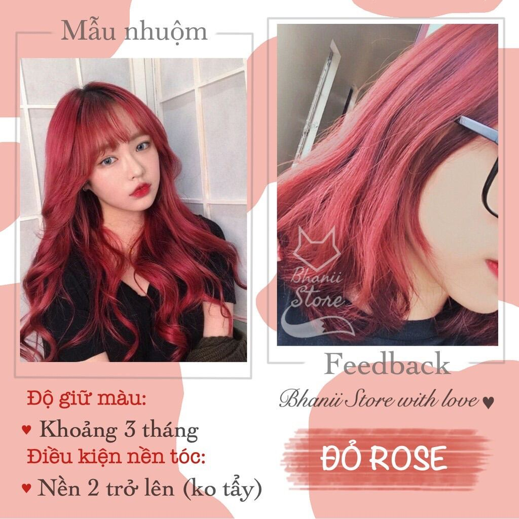 COMBO mới- Thuốc nhuộm tóc tại nhà màu ĐỎ ROSE tặng kèm oxi và gang tay