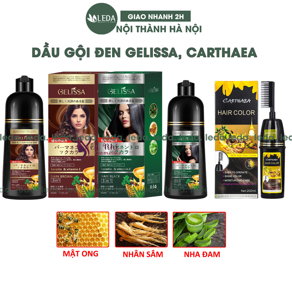 Dầu gội đen tóc Gelissa thảo dược 3 trong 1 dầu gội phủ bạc gội là đen hoặc nâu nhật bản 500ml leda