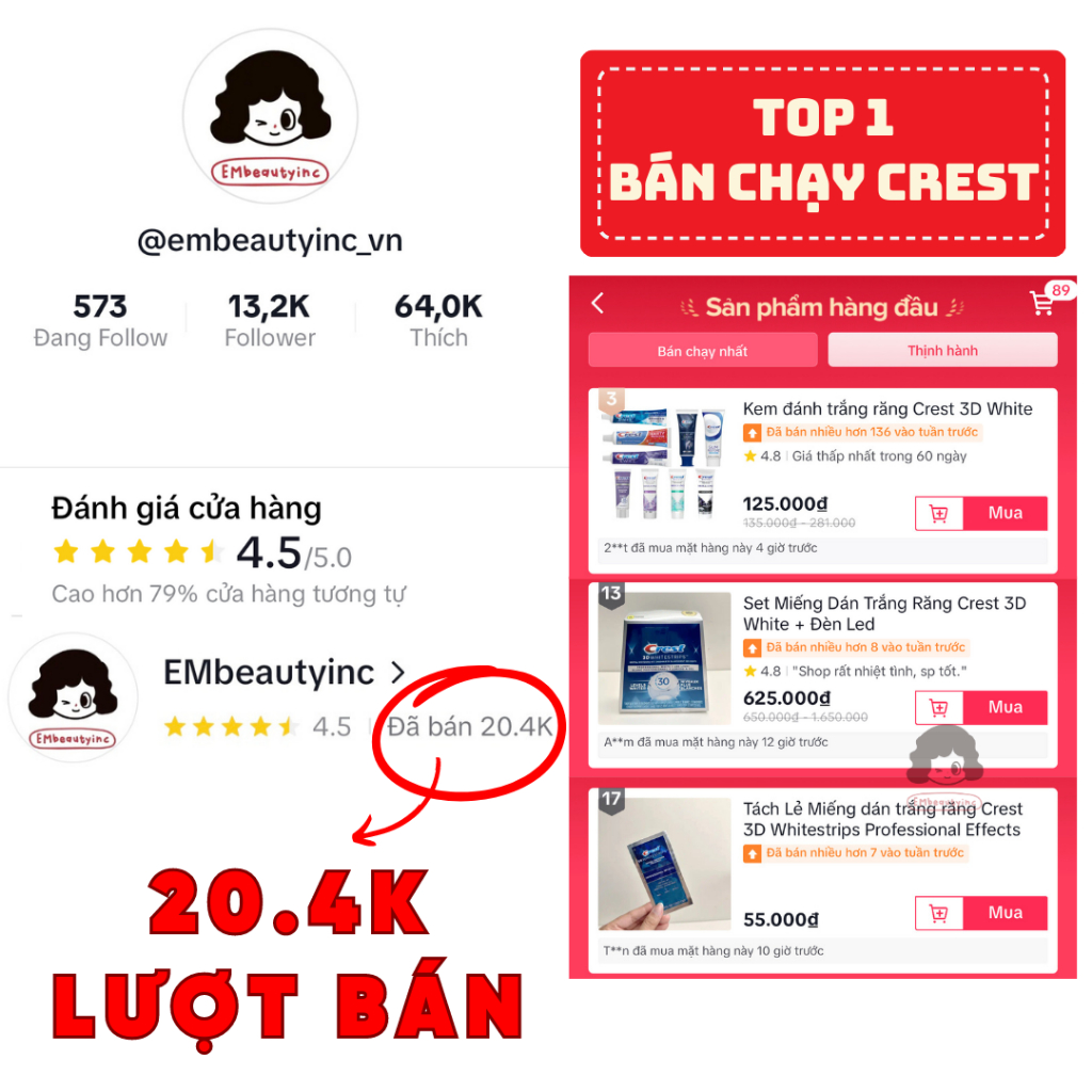 [1 GÓI] Miếng dán trắng răng Crest 3D Whitestrips Mỹ