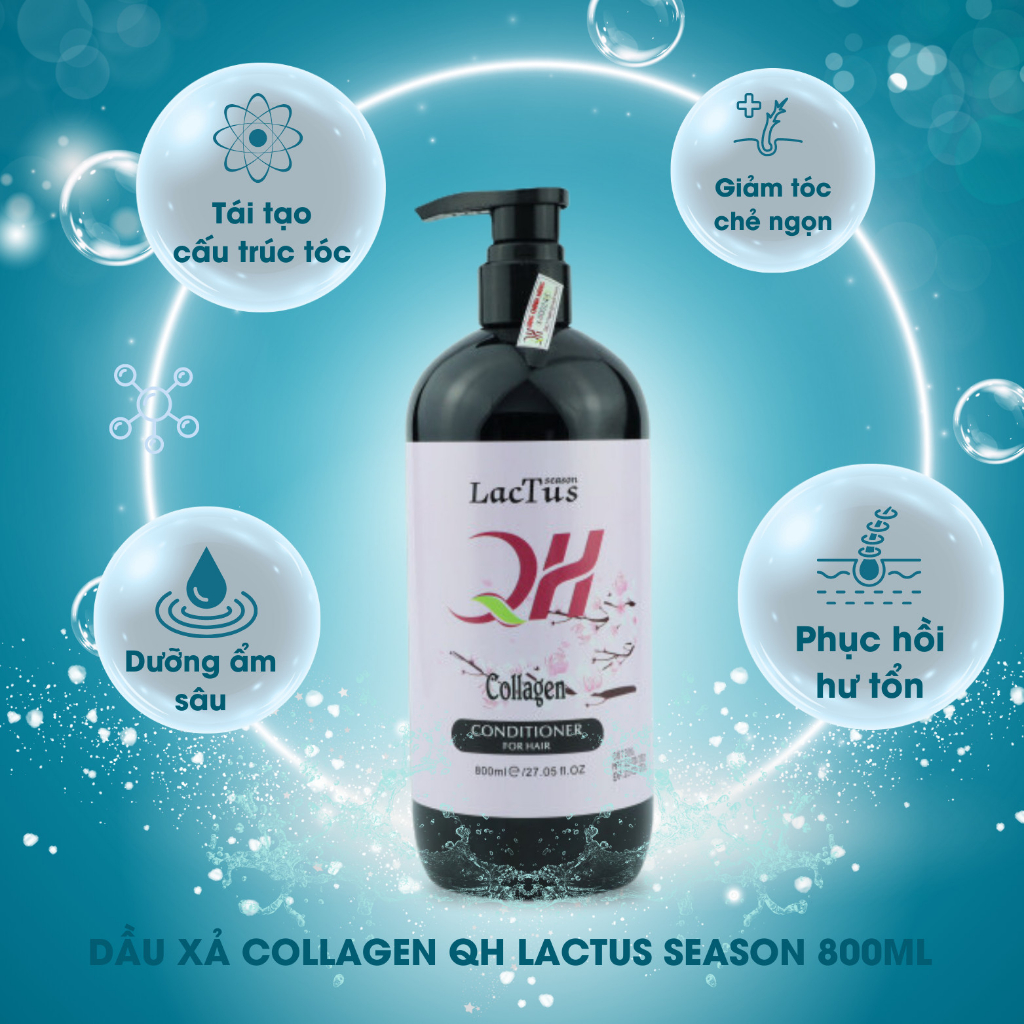 Dầu gội collagen QH Lactus season dầu gội cho da dầu bết, ngăn gàu combo dầu gội dầu xả ngăn rụng tóc 800ML