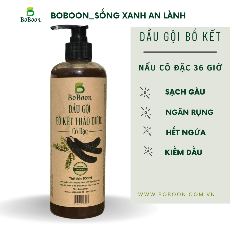 Dầu gội bồ kết cô đặc thảo dược sạch gàu, nấm, ngứa, chống, ngăn rụng tóc, mọc tóc BoBoon- organic
