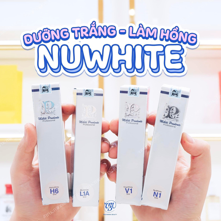Kem Nuwhite Mibiti Prudente hồng nhũ hoa N1, hồng vùng kín nuwhite V1, khử thâm nách mông bẹn H6, hồng môi nuwhite L1A