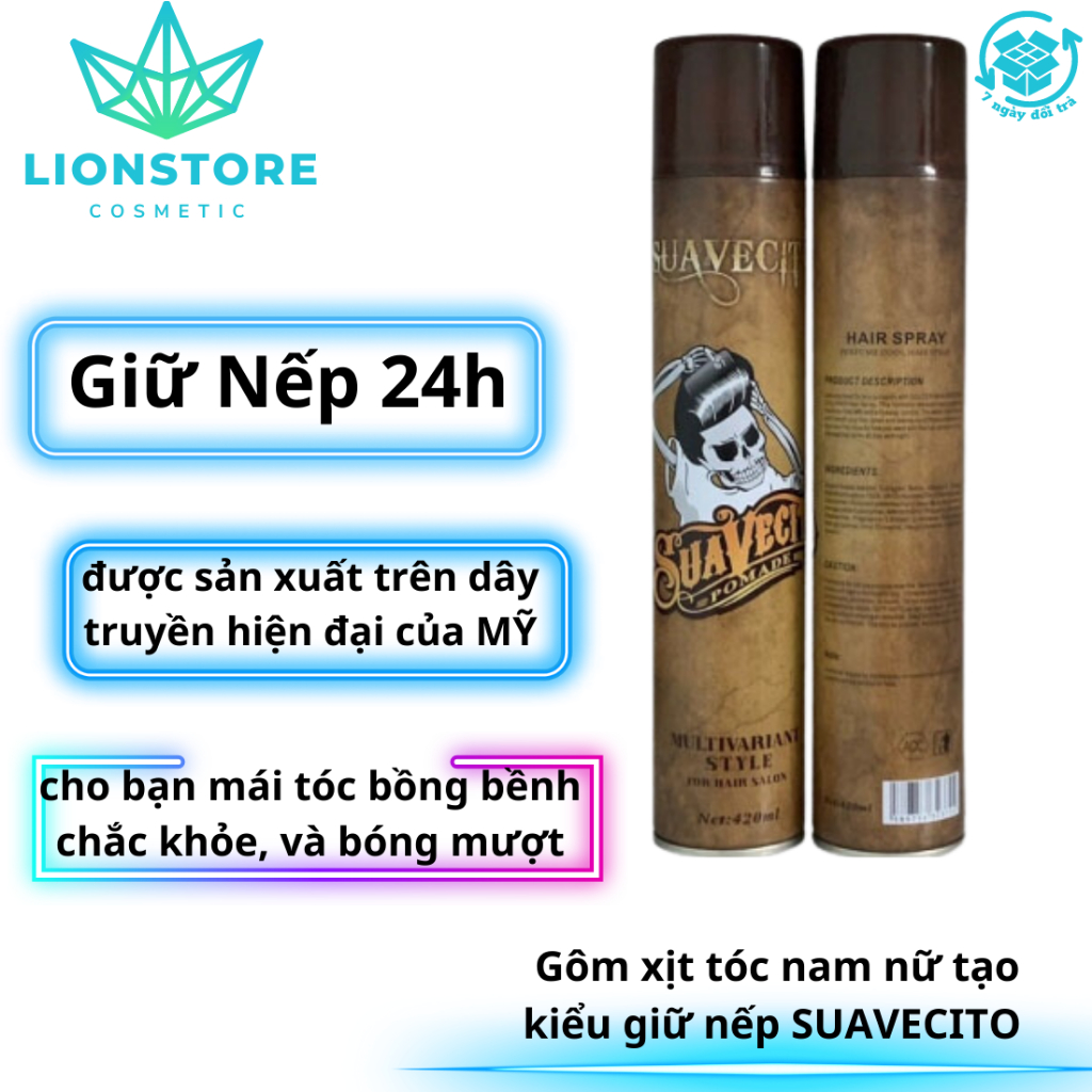 Gôm xịt tóc nam nữ tạo kiểu giữ nếp SUAVECITO 420ML sáp vuốt tóc clay