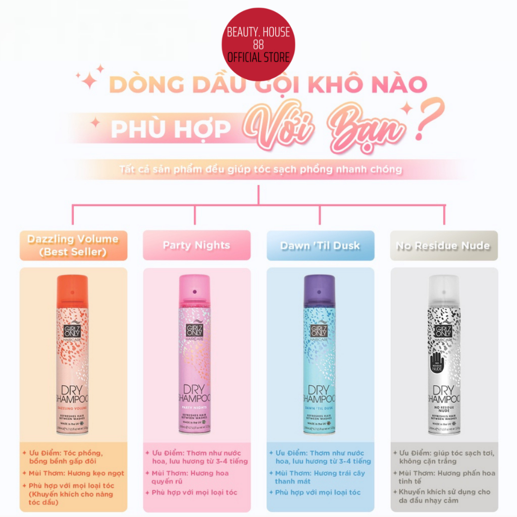 Dầu Gội Khô GIRLZ ONLY Dry Shampoo 200ml – Dầu Gội Tơi Tóc