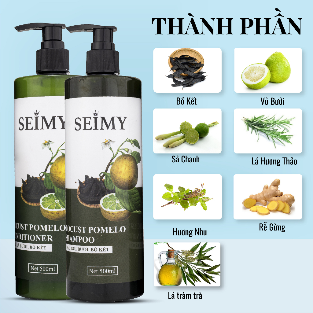 Bộ dầu gội xả bồ kết, bưởi SEIMY – Locust Pomelo Shampoo