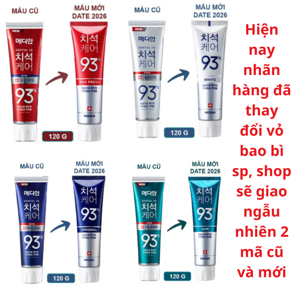 Kem Đánh Răng Hàn Quốc Median Dental IQ 93 Tuýp 120g Trắng Răng Chắc Nướu Hơi Thở Thơm Mát