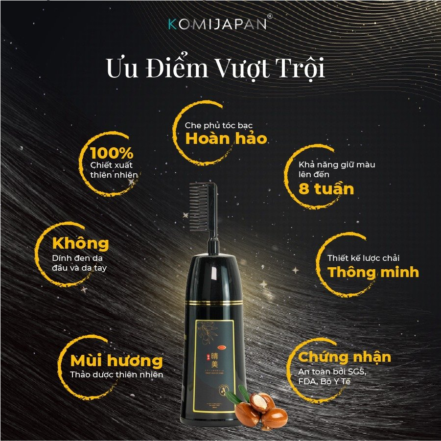 Dầu Gội Nhuộm Tóc, Dầu Gội Phủ Bạc Komi Nhật Bản Dạng Lược Chai 350ml Nhiều Màu Lựa Chọn – Hàng Nội Địa Nhật