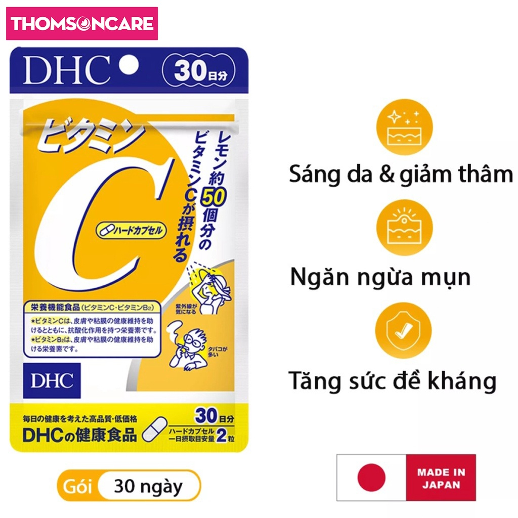 Combo viên uống trắng da Lcystine 60 viên và Vitamin C DHC 60 viên sáng mịn da, giảm thâm mụn, tóc chắc khỏe