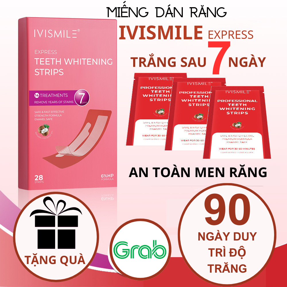 [Tặng 1 gói] Miếng dán tẩy trắng răng IVISMILE EXPRESS làm trắng răng NHANH tại nhà, trắng sau 2-3 ngày, duy trì 90 ngày