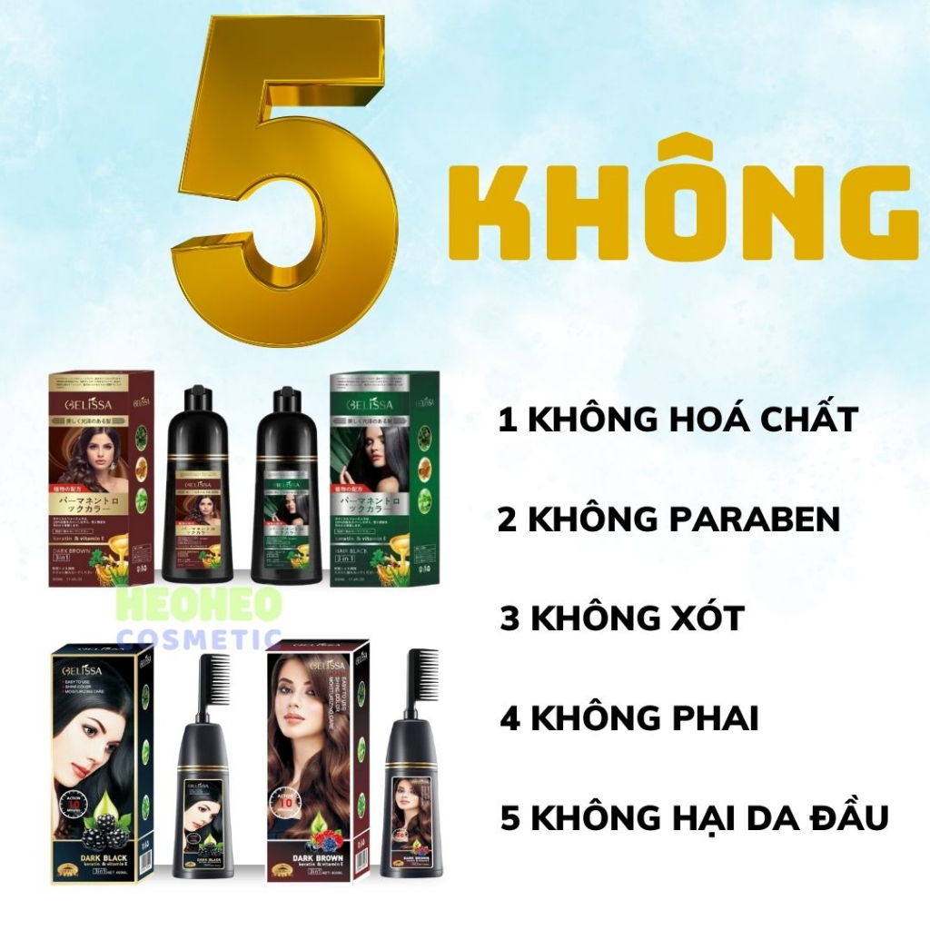 Dầu gội phủ bạc GELISSA 500ml 400ml công nghệ nhật bản – Lược nhuộm tóc thông minh đen nâu từ thảo dược tự nhiên an toàn