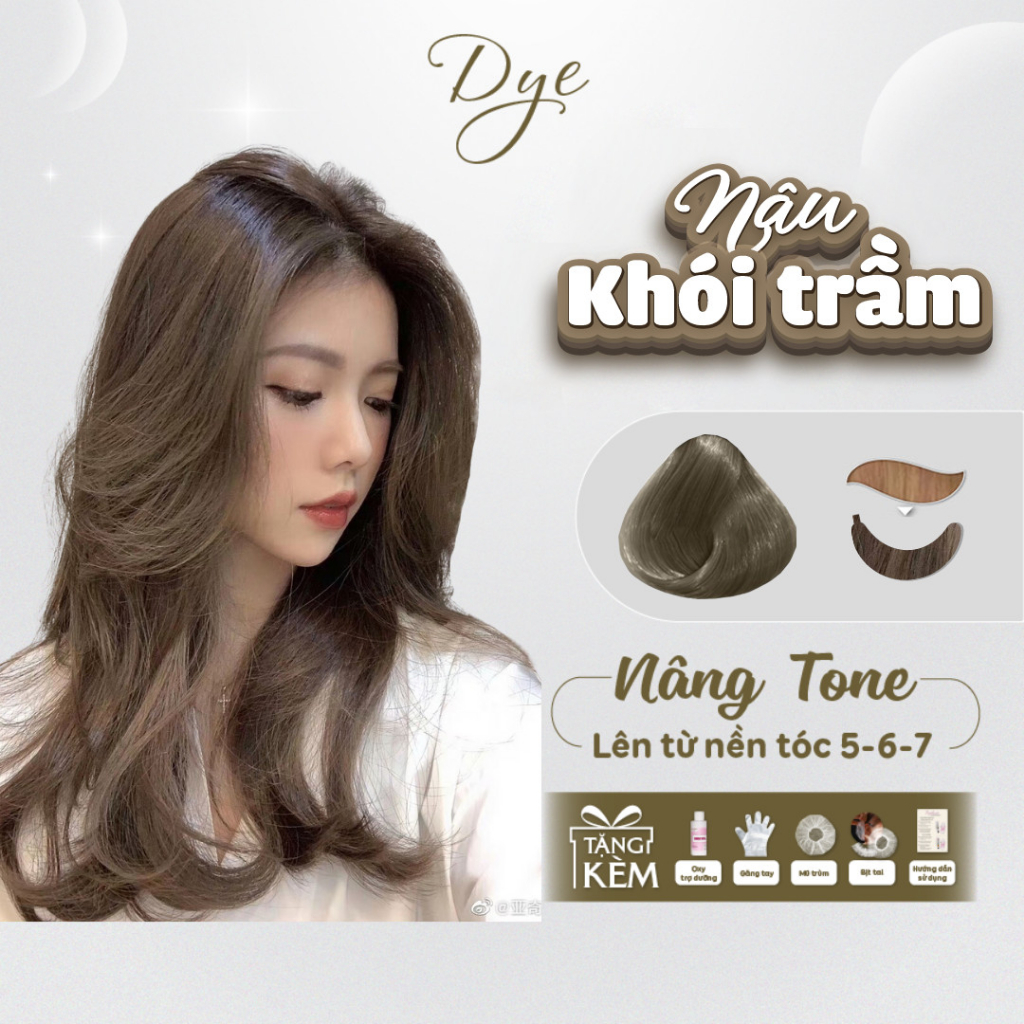 Thuốc nhuộm tóc , thuốc nhuộm tóc NÂU KHÓI TRẦM , DYE.HAIR , tặng kèm oxy trợ dưỡng và bao tay