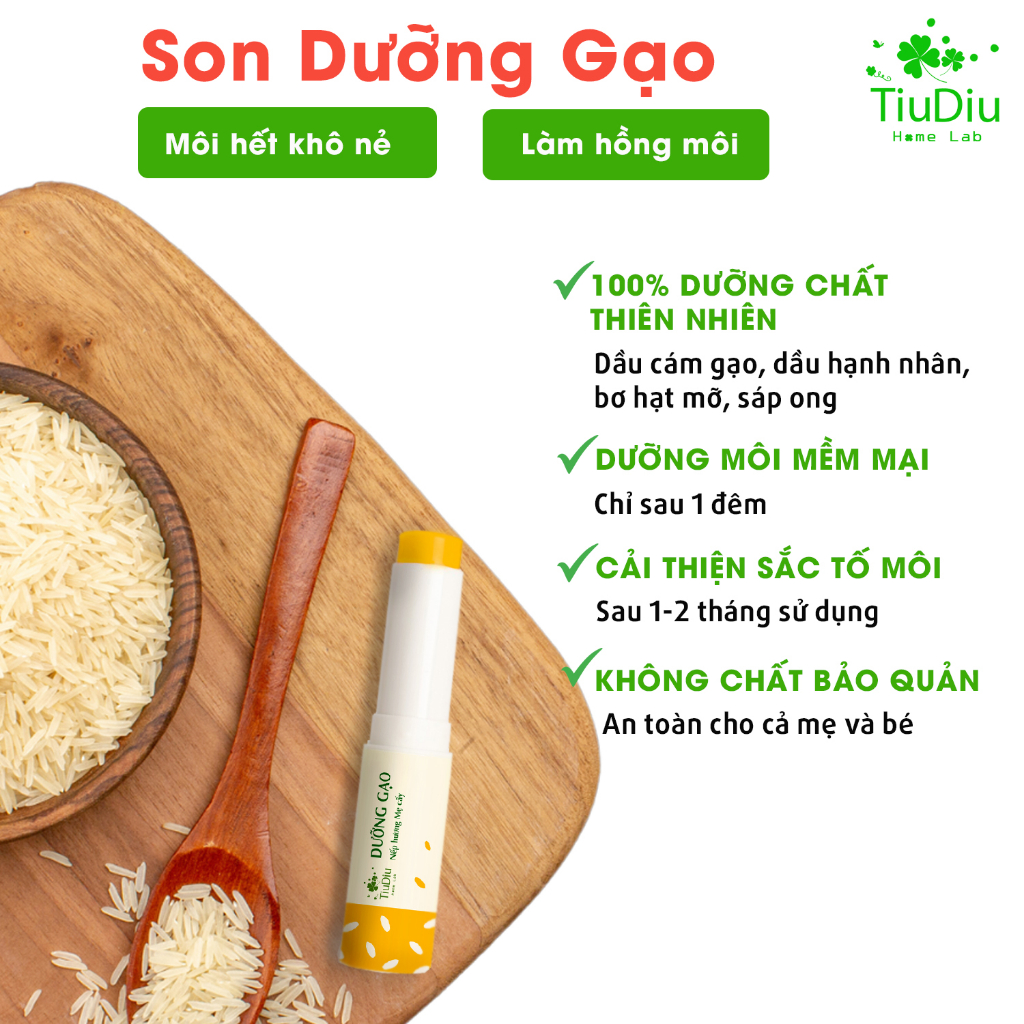 Son Dưỡng Môi Tự Nhiên Không Hóa Chất An Toàn Cho Mẹ Bầu Và Trẻ Nhỏ Giảm Thâm Dưỡng Mềm Môi Tiudiu