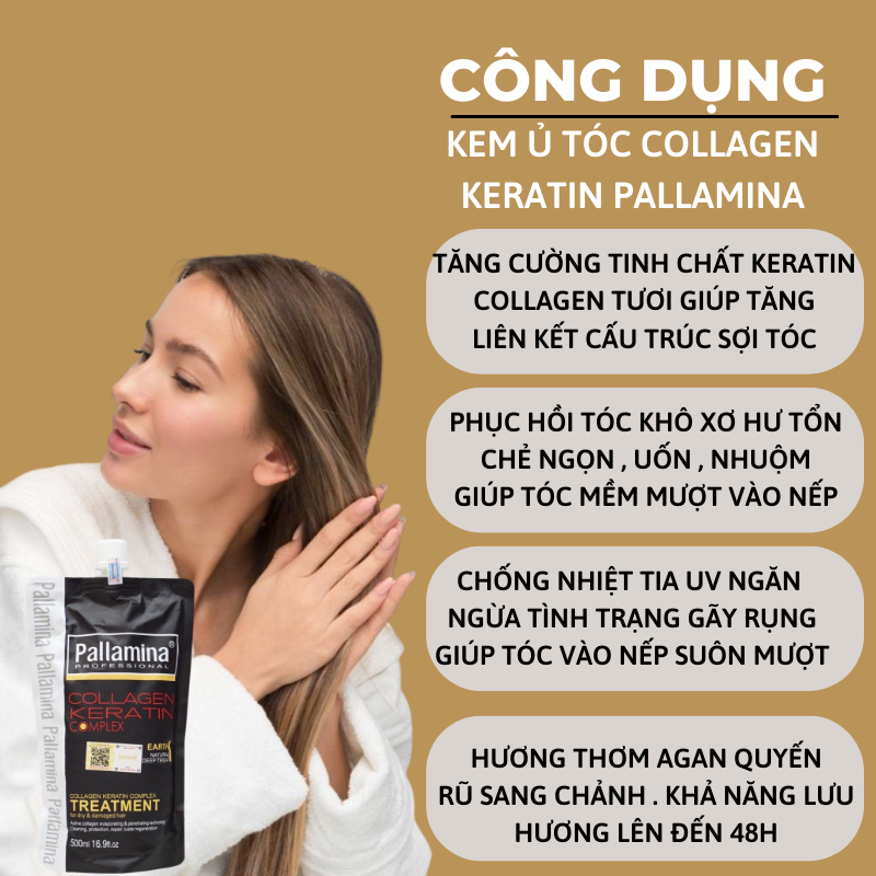 Kem Ủ Tóc Keratin PALLAMINA 500ML Phục Hồi Tóc Chuyên Sâu Tái Sinh Nang Tóc Siêu Mềm Mượt