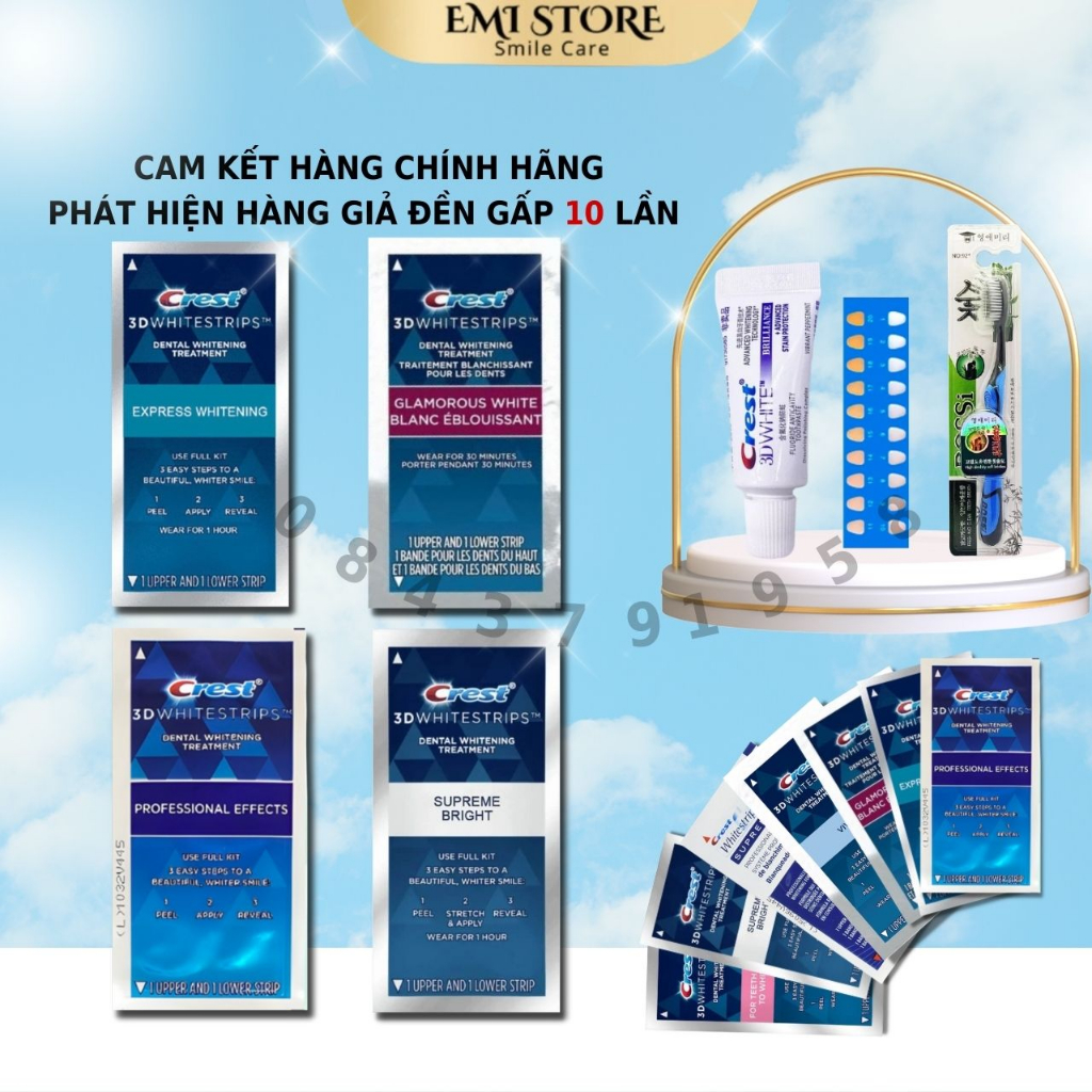 [SET 7 GÓI] Miếng dán trắng răng Crest 3D White  – Răng trắng sáng, an toàn cho men răng